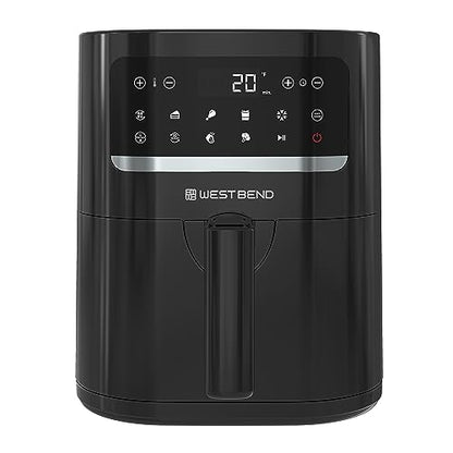 West Bend Compact Air Fryer 5-Quart Capacity with Digital Controls LCD Display and 10 Cooking Presets with Shake Reminder, Nonstick Frying Basket, 1500-Watts, Black