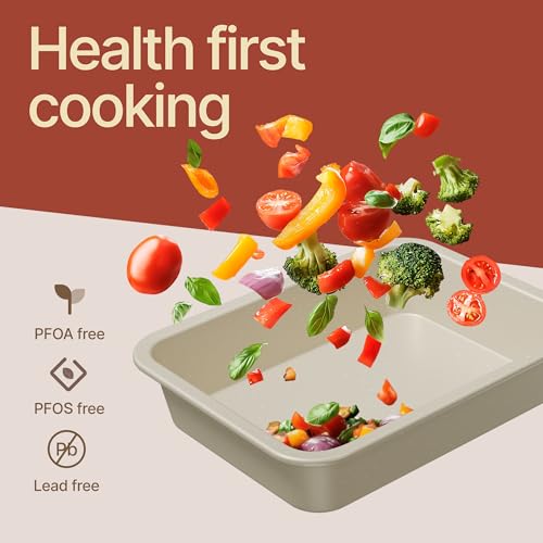 Bakken 4-Piece Bakeware Sets, Nonstick Carbon Steel Baking Sheet, Stackable Space-Saving Bakeware, Dishwasher Safe, Stain-resistant, PFOA, PFOS, & PTFE Free, Oven Safe Up To 450°F, White Marble