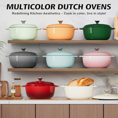 Enameled Cast Iron Dutch Oven - Umite Chef 6QT Pot with Lid & Cotton Potholders - Dual Handles -Versatile Heavy Duty Cookware for Bread Baking，Braising, Stews, Roasting（Grey）