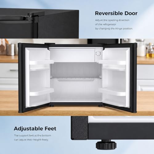 Antarctic Star Compact Refrigerator Mini Fridge with Single Reversible Door,Wire Shelf,Defrost Button, for Bedroom/Office/Dorm,1.3 Cu. Ft,Blcak