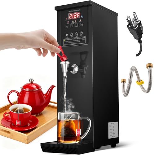 Commercial Hot Water Dispenser Water Boiler Countertop 30L/H Auto-filling Stainless Steel Hot Water Machine Step-heating 104-212°F Adjustable for Cafe Tea Shop Office Restaurant Hotel 1500W, Black