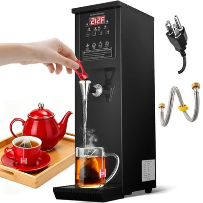 Commercial Hot Water Dispenser Water Boiler Countertop 30L/H Auto-filling Stainless Steel Hot Water Machine Step-heating 104-212°F Adjustable for Cafe Tea Shop Office Restaurant Hotel 1500W, Black