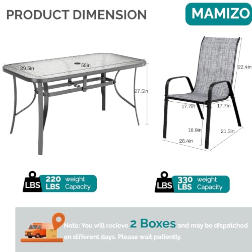 MAMIZO 7 Pieces Patio Dining Set for 6, Glass Table and Textilene Chairs