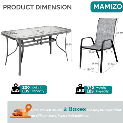 MAMIZO 7 Pieces Patio Dining Set for 6, Glass Table and Textilene Chairs