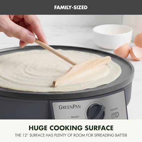 GreenPan Advanced 12" Crepe Maker, Ceramic Nonstick PFAS-Free Coating, Adjustable Temperature Control, 400°F Heating, Batter Spreader & Crepe Turner Included, Graphite