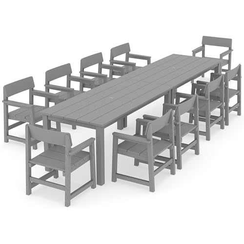Jocoevol 12-Piece HIPS Patio Dining Set for 10 Person Outdoor Dining Sets with Umbrella Hole Tables and Chairs Furniture Set All Weather Proof for Garden, Backyard, Poolside