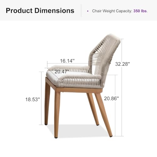 PURPLE LEAF Patio Dining Chairs Set 4 Pieces, Removable Cushion, Teak