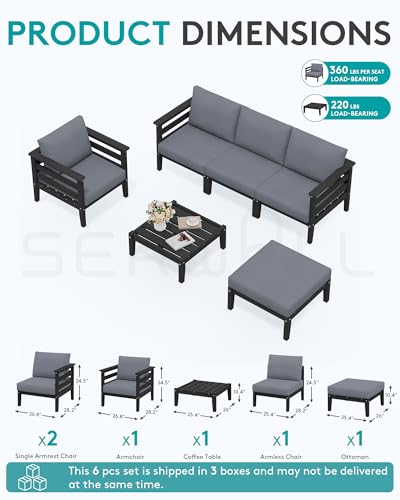 SERWALL HDPE Patio Furniture Set, 6 Pieces Outdoor Sectional Sofa Set