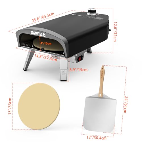 Mimiuo Outdoor Gas Pizza Oven with Automatic Rotating Stone - 39 lbs Heavy Duty Propane Pizza Stove 14 Inch for Backyard Camping, Bakes Pizza in 60 Seconds, Includes Pizza Stone, Peel & Cover