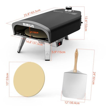 Mimiuo Outdoor Gas Pizza Oven with Automatic Rotating Stone - 39 lbs Heavy Duty Propane Pizza Stove 14 Inch for Backyard Camping, Bakes Pizza in 60 Seconds, Includes Pizza Stone, Peel & Cover
