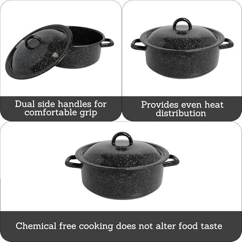 Mirro 4.5 Quart Traditional Vintage Style Black Speckled Enamel on Steel Dutch Oven with Lid, (MIR-10701)