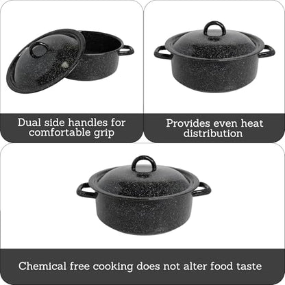 Mirro 4.5 Quart Traditional Vintage Style Black Speckled Enamel on Steel Dutch Oven with Lid, (MIR-10701)
