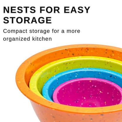 bzyoo Confetti Nesting Mixing Bowls Set - 4-Piece Colorful Kitchen Bowls (18oz, 1.25QT, 2.5QT, 4QT) - BPA-Free, Dishwasher Safe, Space-Saving Design Vibrant Color