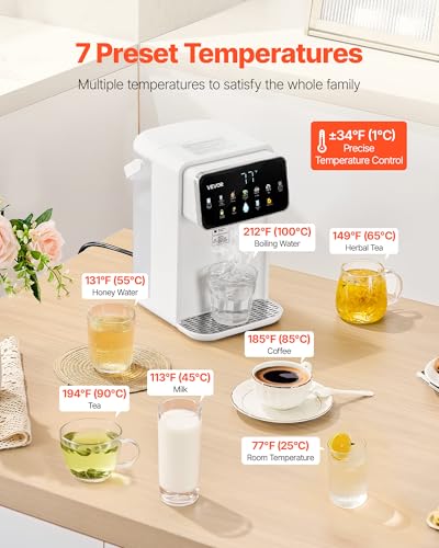 VEVOR Instant Hot Water Dispenser, Countertop Boiling Water Dispenser with Adjustable 7 Temperatures & 7 Water Volumes, 118oz Removable Water Tank, Quick Heating with Touchscreen & Child Lock for Home