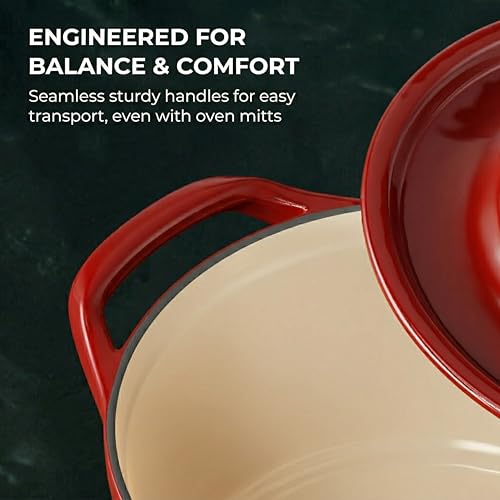 SUNHOUSE Enameled Cast Iron Dutch Oven Pot - 3 QT Dutch Oven with Lid for Bread Baking, Braising, Stews, Roasting Cooking Pot (Gradient Red)