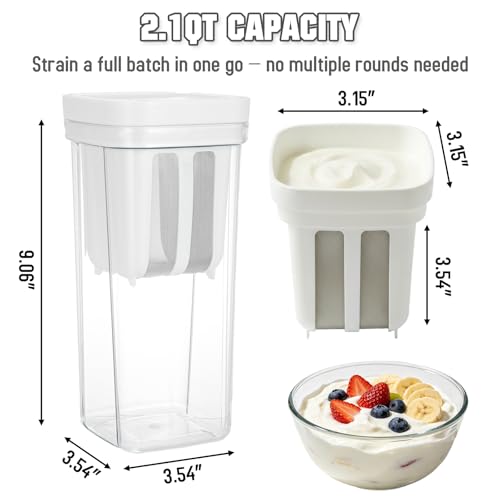 2.1QT Greek Yogurt Maker Strainer with Ultra Fine Mesh and Lid, Greek Yogurt Strainer for Homemade Thick Greek Yogurt, Cheese, Kefir, and Cold Brew Coffee