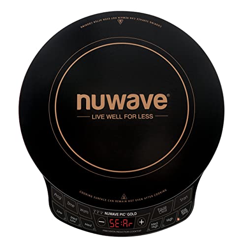 Nuwave Gold Precision Induction Cooktop, Portable, Large 8” Heating Coil, 12” Shatter-Proof Ceramic Glass Surface, 96 Temp Settings from 100°F - 575°F, 3 Watt Settings 700, 900, & 1500 Watts (Renewed)