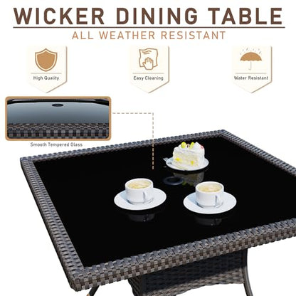ASJMR 10 Pieces Dining Sets for 8 with Rattan Dining Set Chairs x8 and Square Table Glass Topx2 with Umbrella Cutout, Outdoor and Indoor Set-Navy
