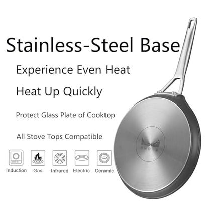 MsMk Crepe Pan with Spreader, 8 Inch Titanium and Ceramic Nonstick Flat Skillet Tortilla Egg Pan, Induction Compatible, PFOA Free, Oven Safe to 700°F