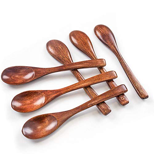 HANSGO Small Wooden Spoons, 6PCS Small Soup Spoons Serving Spoons Wooden Teaspoon for Coffee Tea Jam Bath Salts, 6"