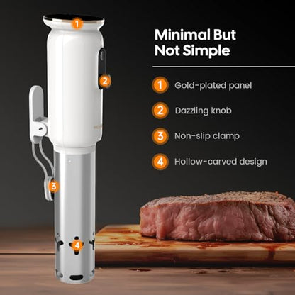 INKBIRD 2.4G WiFi Sous Vide Cooker ISV-101W, 1000 Watts Sous Vide Machine Thermal Immersion Circulators 3D Water Circulation Heating with App Preset and Machine Recipes, Pre-alarm (White)