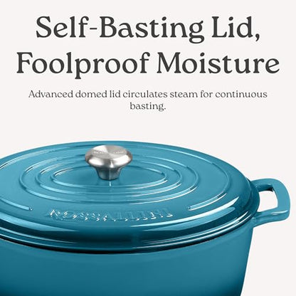 ROSSALLINI Signature Enameled Cast Iron Oval Dutch Oven | Non-Stick Serving Pot with Tight Fitting Lid for Perfect Roasting, Baking, Sauteing, and Bread Making | 5Q [Sage]
