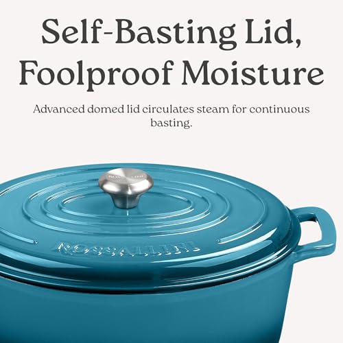 ROSSALLINI Signature Enameled Cast Iron Oval Dutch Oven | Non-Stick Serving Pot with Tight Fitting Lid for Perfect Roasting, Baking, Sauteing, and Bread Making | 5Q [Oyster Grey]