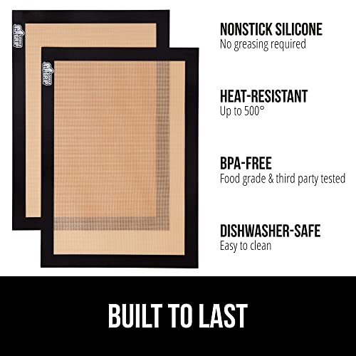 GORILLA GRIP Food Grade Reusable Nonstick Silicone Baking Mat 2PK, Oven Safe Cookie Sheet Liners, Up to 500 Degrees, No Mess Easy Clean Pastry Mats, Kitchen Essentials, 11.75x8.25 Quarter Sheet, Black