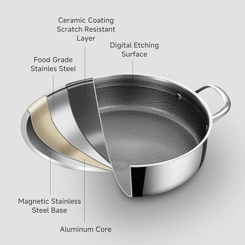 LOLYKITCH 12 Inch Deep Frying Pan with Lid, Nonstick 5QT Tri-Ply Stainless Steel Sauté Pan with Ceramic Coating, PFOA & PFOS Free, Induction Cooking Skillet, Dishwasher and Oven Safe