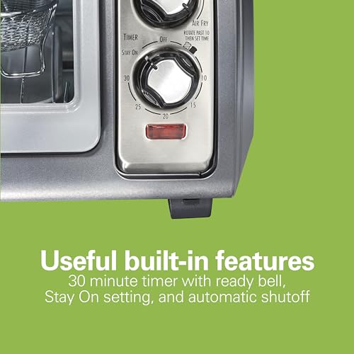 Hamilton Beach Air Fryer Toaster Oven Combo with Large Capacity, Fits 6 Slices or 12” Pizza, 4 Cooking Functions for Convection, Bake, Broil, Roll-Top Door, Easy Reach Sure-Crisp, Stainless Steel