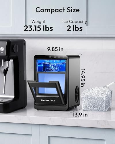EUHOMY Nugget Ice Maker Countertop, 44lbs/24H, Ready in 7-10Mins, Black