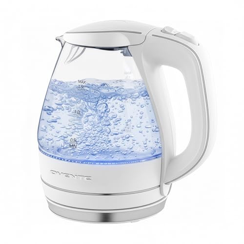 OVENTE 1.5L Glass Electric Kettle Water Boiler, White KG83W