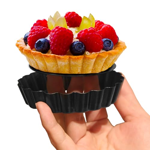 CFGUK 6 Pack Mini Tart Pans 4 Inch with Removable Bottom Round Non-stick Deep Quiche Pan, Heavy Duty Fluted Side for Pies, Egg Tart Molds for Baking, Mousse Cakes, Fruit and Desserts (4 Inch 6pcs)