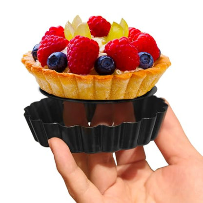 CFGUK 6 Pack Mini Tart Pans 4 Inch with Removable Bottom Round Non-stick Deep Quiche Pan, Heavy Duty Fluted Side for Pies, Egg Tart Molds for Baking, Mousse Cakes, Fruit and Desserts (4 Inch 6pcs)