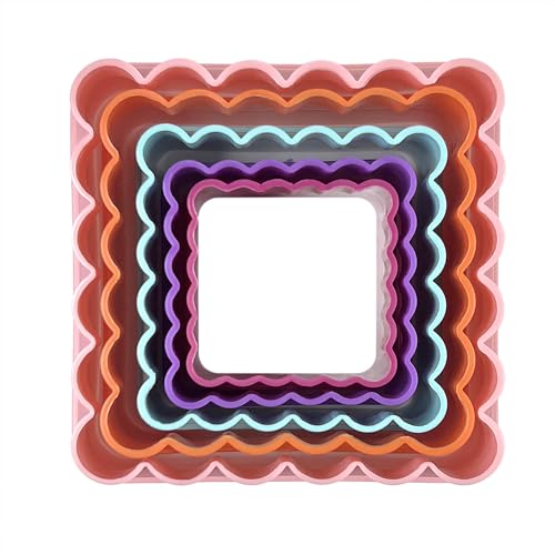 Cookie Biscuit Cutter Set, Two Side Cookie Cutters Plastic Set Multi-size Cake Fruit Vegetable Shapes Cutter Random color (Square Shaped, 5 Pack)