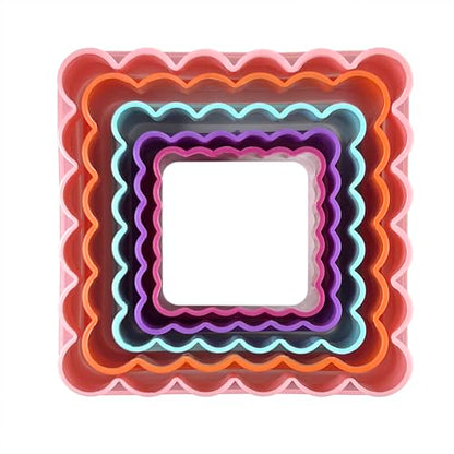 Cookie Biscuit Cutter Set, Two Side Cookie Cutters Plastic Set Multi-size Cake Fruit Vegetable Shapes Cutter Random color (Square Shaped, 5 Pack)