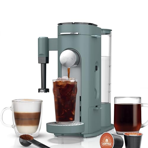 Ninja Pods & Grounds Specialty Single-Serve Coffee Maker, K-Cup Pod Compatible, Built-In Milk Frother, 6-oz. Cup to 24-oz. Travel Mug Sizes, Iced Coffee Maker, 1550 watts, Sage Green, PB051SG