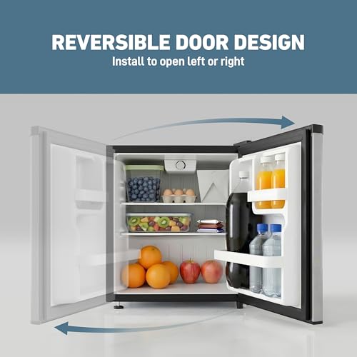 West Bend Mini Fridge Compact Refrigerator for Home Office or Dorm, Auto Defrost with Reversible Door, Energy Star Rated, 1.6-Cu.Ft., Stainless Steel