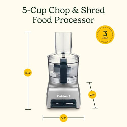 Cuisinart 5‑Cup Chop & Shred Food Processor, Compact Food Chopper, Easy‑Store Design, Silver FP-5