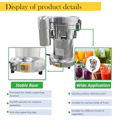 DINENOVATE Commercial Centrifugal Juicer Machine 750W, Stainless Steel Electric Fruit & Vegetable Juice Extractor with Automatic Pulp Separation (11-30 lb/min) for Restaurant & Bar