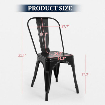 FDW | Metal Dining Chairs | Set of 4, Black | 330lbs Load