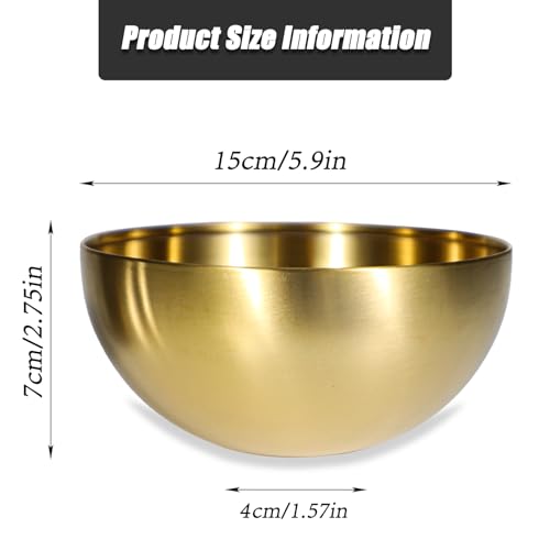 Huakaile 5 Pack 25 Oz Stainless Steel Bowl Set, Heat Insulated Metal Soup Bowls, Matte Finish Cereal Bowls for Rice Salad Noodle Snack Cooking Kitchen Ice Cream Serving Mixing Prep (Gold)
