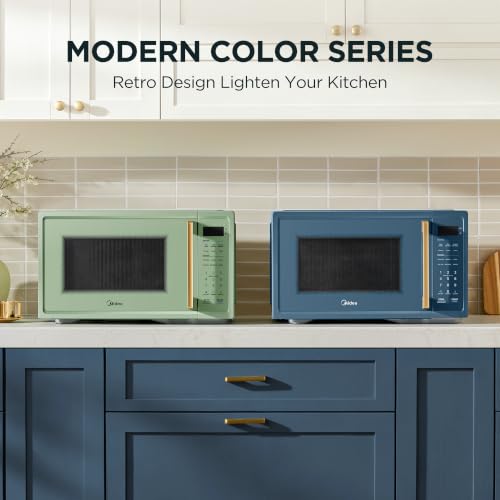 Midea Retro Countertop Microwave, 1.1 Cu. Ft, 1000W, 6 Presets, Navy Blue