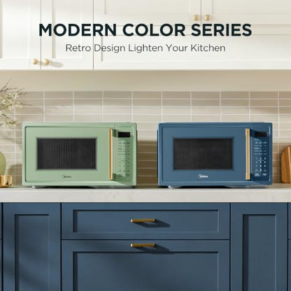 Midea Retro Countertop Microwave, 1.1 Cu. Ft, 1000W, 6 Presets, Navy Blue