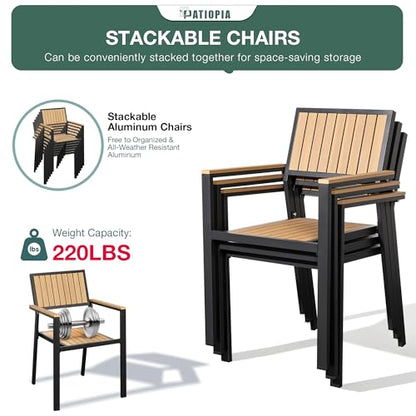 PATIOPIA 8-Piece Patio Dining Set, Outdoor Weather-Resistant Plastic-Wood Table & 6 Stackable Chairs, Outdoor Durable Aluminum Frame Furniture for Garden, Poolside, Backyard, Orange