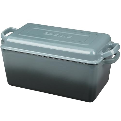EDGING CASTING Enameled Cast Iron Dutch Oven, Oblong Bread Oven for Sourdough Bread Baking, Baking Pan, Dual Handles, Oven Safe, 4 Quart, Slateblue