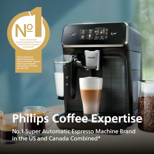 Philips 3300 Series Fully Automatic Espresso Machine with LatteGo Milk System and integrated grinder, 6 Hot & Iced Coffee Pre-Sets, 40% Quieter SilentBrew, 15-Bar Pressure, Glossy Black (EP3341/50)