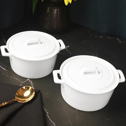 jinsongdafa 6" Mini Casserole Baking Dish Set of 2, 22.9 oz Cocotte with Lids, French Ceramic Serving Soup Tureen, Individual for 1 Person Servings Casserole Dish, Microwave Dishwasher Oven Safe