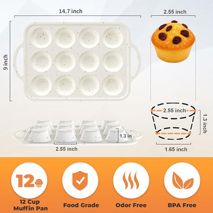 POSOSTO 2Pack Silicone Muffin Pan For Baking With Metal Reinforced Frame, 12 Cup Regular Size Nonstick Cupcake Pan, BPA Free Silicone Muffin Tray, Cupcake Baking Pan Molds for Oven