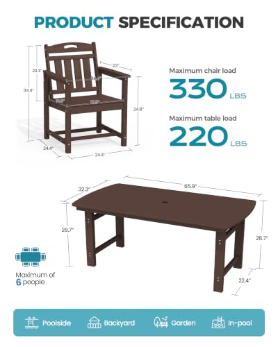 Ciokea HDPE Outdoor Dining Set of 4, Patio Table and Chairs Sets, Brown
